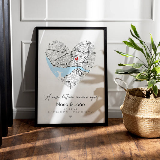 Quadro/Poster - Mapa do Amor - Personalizado com Coordenadas