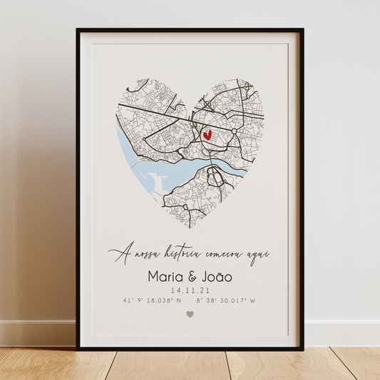 Quadro/Poster - Mapa do Amor - Personalizado com Coordenadas