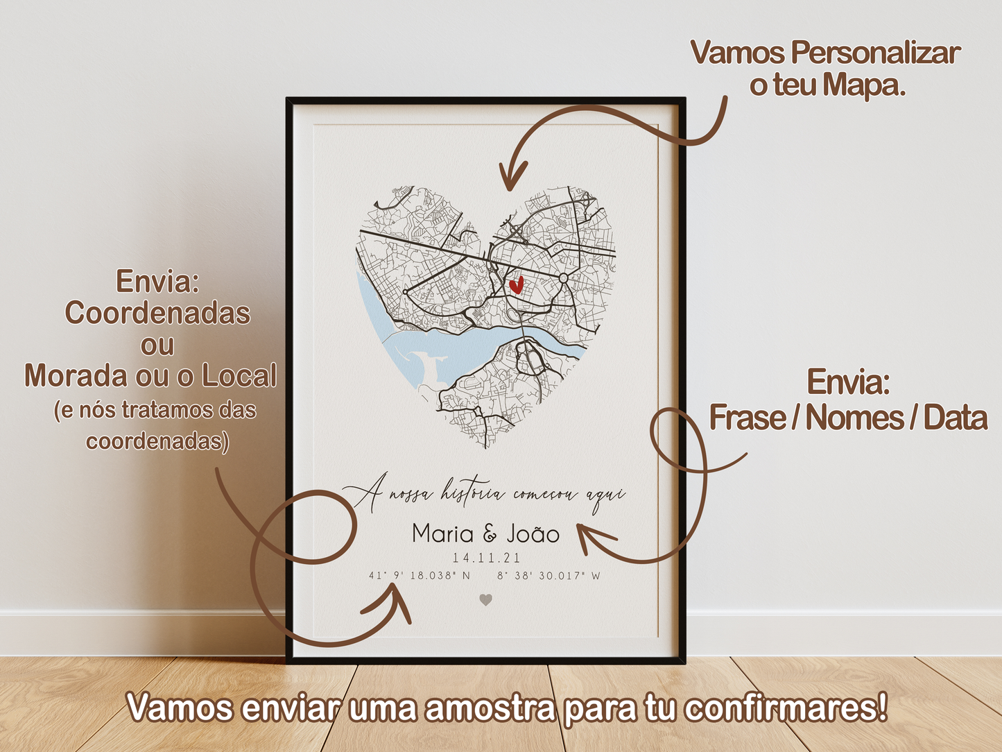 Quadro/Poster - Mapa do Amor - Personalizado com Coordenadas