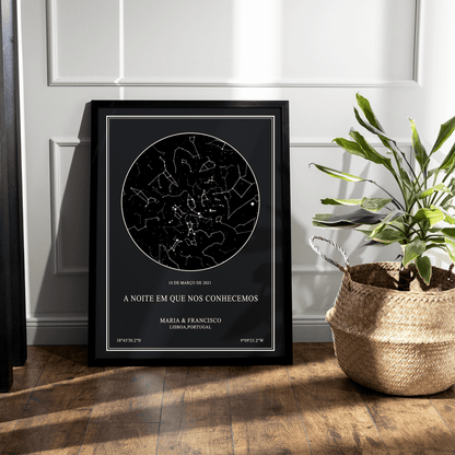 Quadro mapa de estrelas em cenário decorativo - arte personalizada e romântica