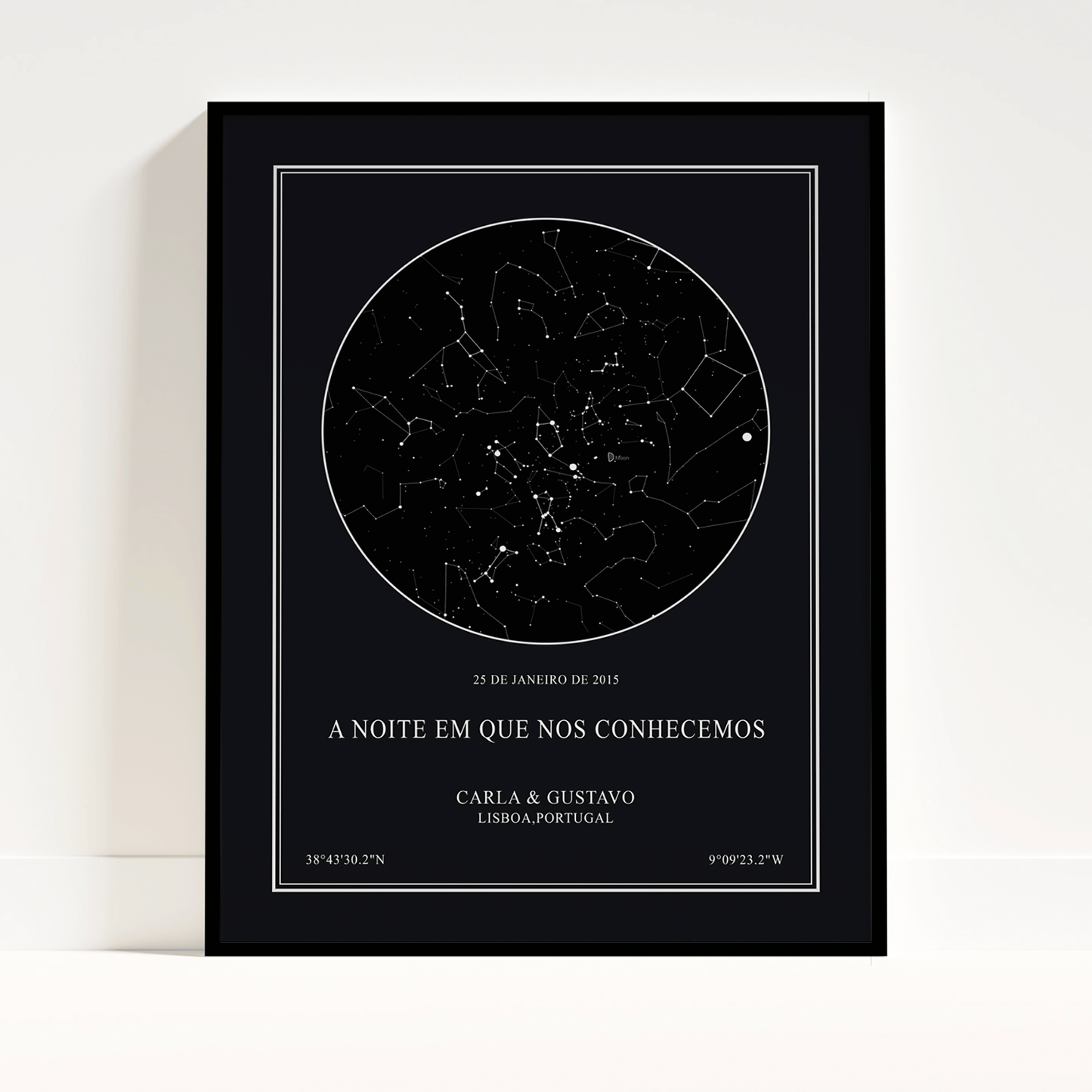 Mapa de estrelas em poster com moldura - decoração minimal personalizada