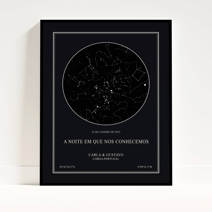 Mapa de estrelas em poster com moldura - decoração minimal personalizada