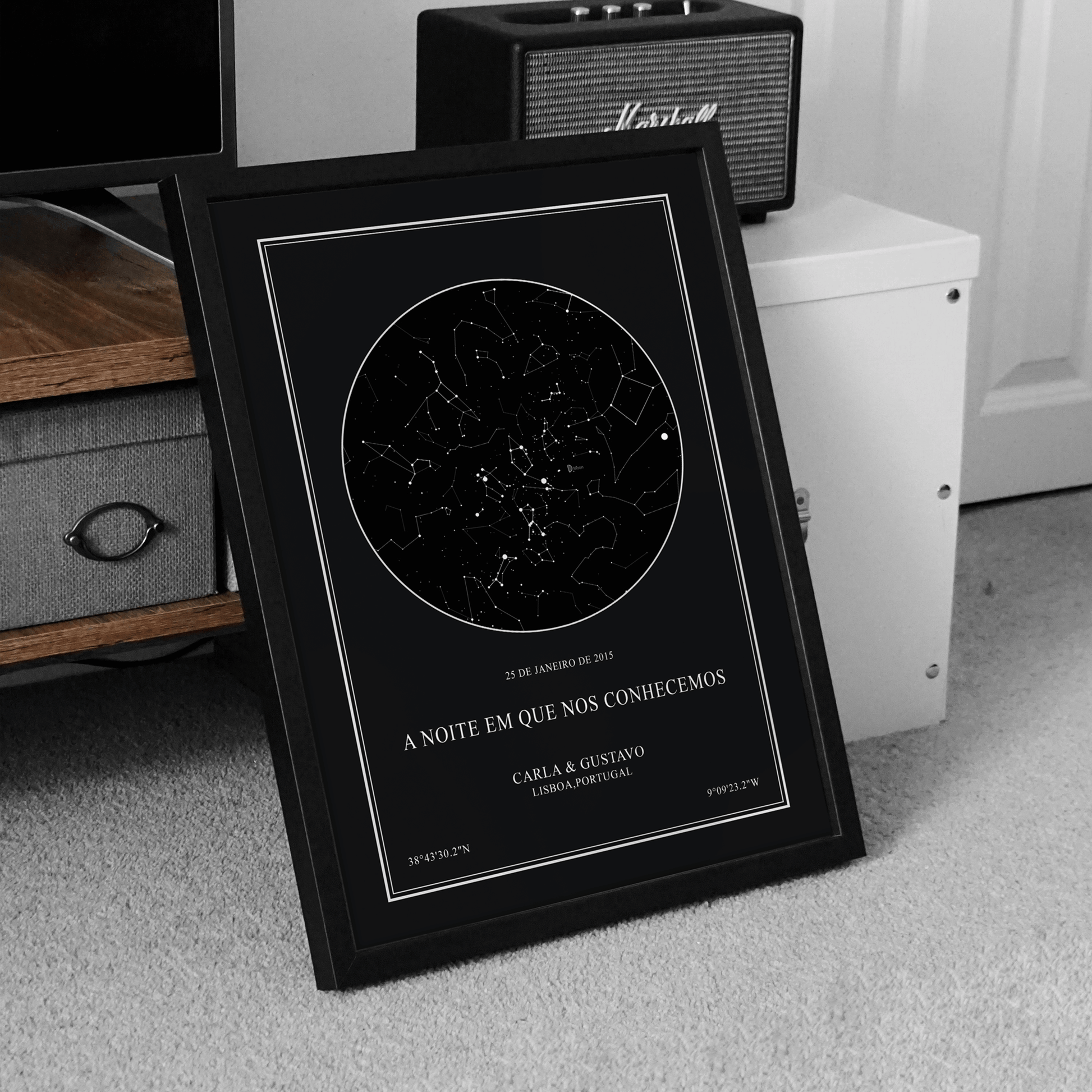 Quadro mapa de estrelas decorativo em sala - arte personalizada - minimalista